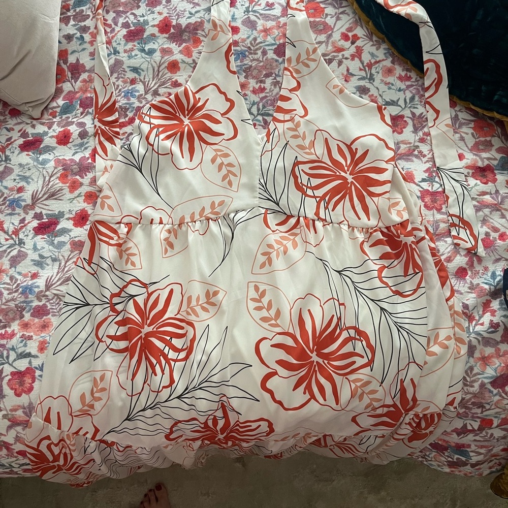 Ces Femme Orange and White Backless Dress